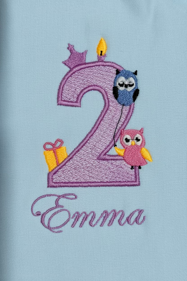 Birthday Number with Owl design - Applique
