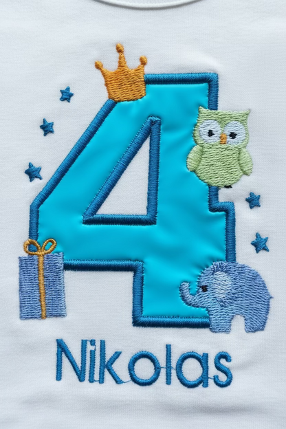 Embroidered number '4' with decorative elements